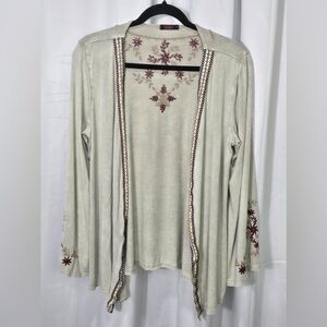 T Party Fashion Embroidered Cream Top with Burgundy and Beige Accents